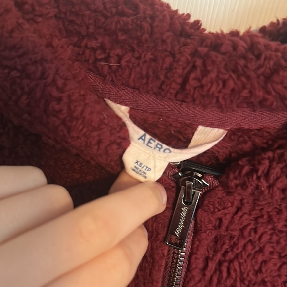 Sherpa Burgundy Crop Hoodie - Picture 2 of 4